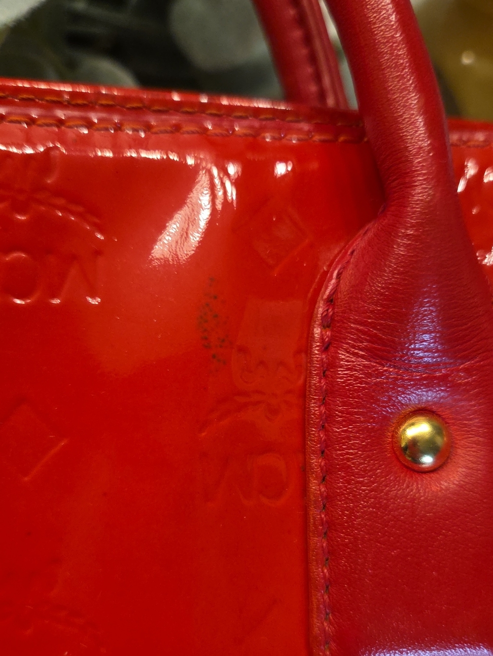 MCM EUC Limited Edition Red Patent Embossed Leather Tote With COA ❤️ - Picture 14 of 16